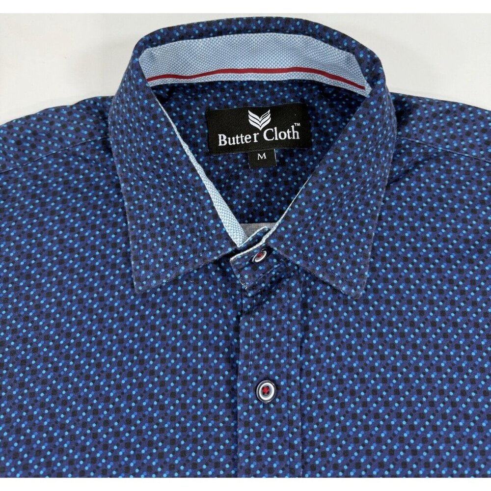 Buttercloth Shirt Mens Size Medium Blue Abstract Dot Print Long Sleeve